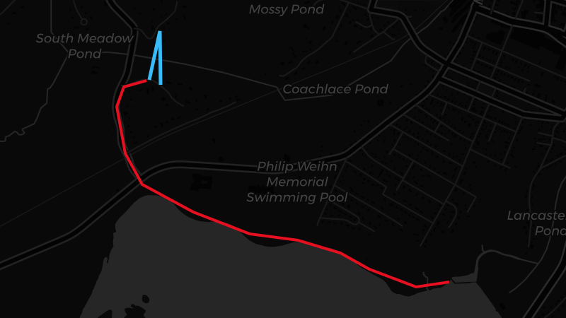 Race route map showing run and swim courses